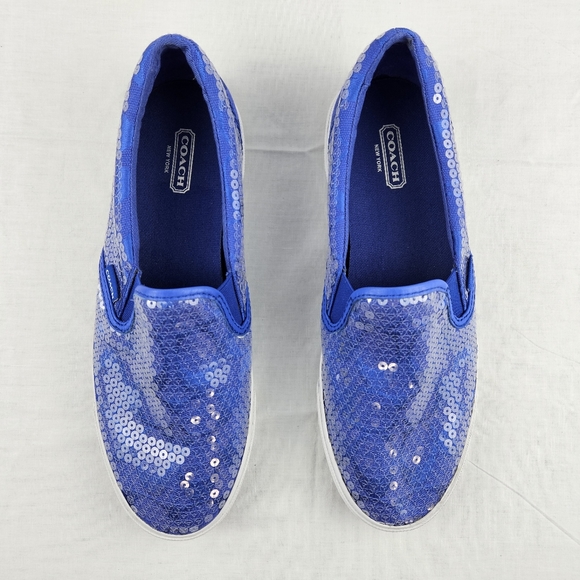 Coach blue sequin slip-on womens size 7.5 flat sneakers - Picture 7 of 16